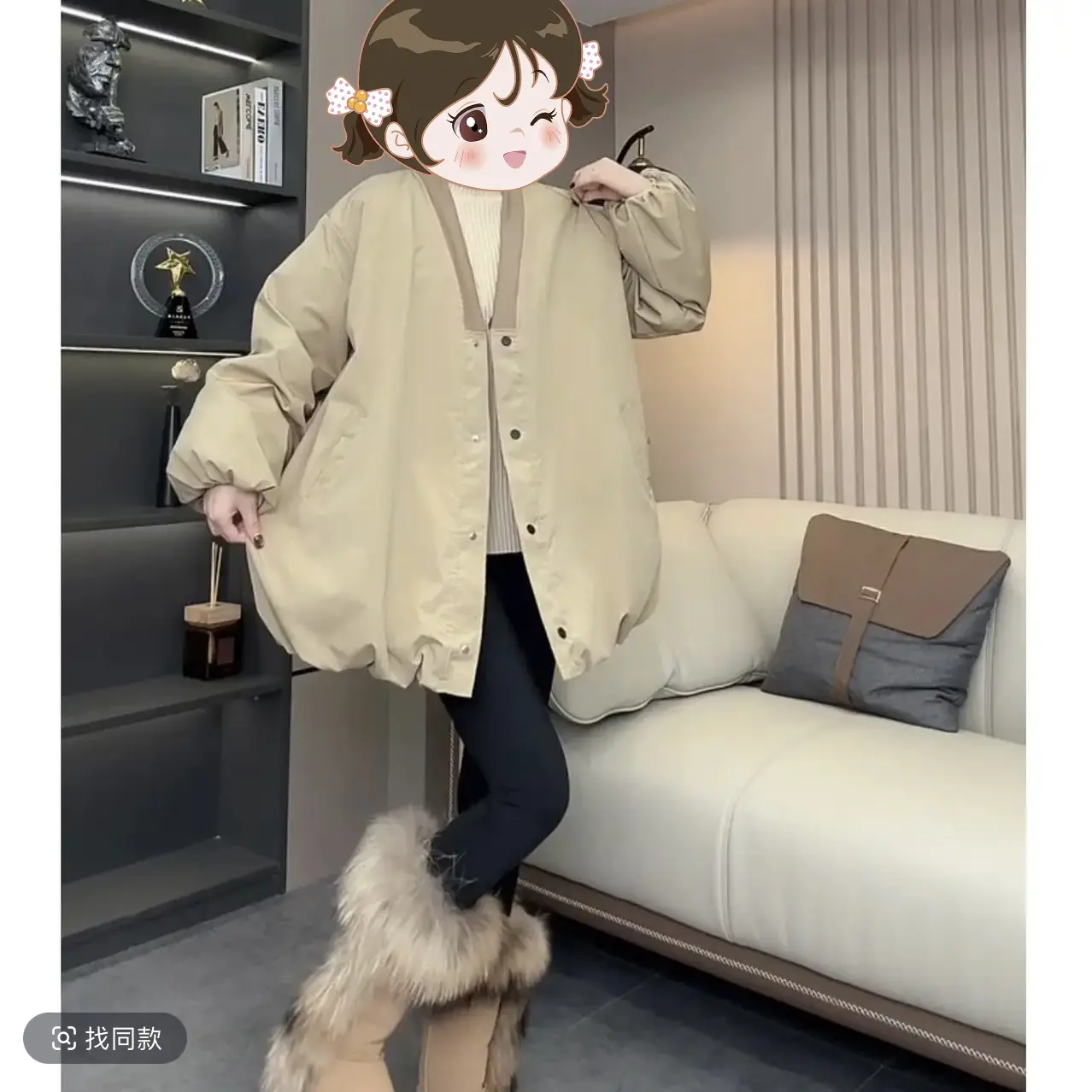 冬季加厚中长款灯笼袖棒球领棉服外套女外穿冲风衣