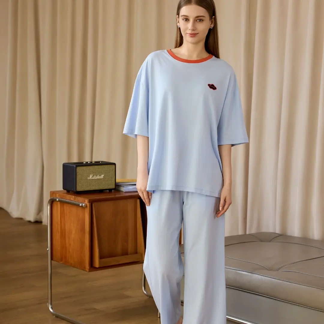 春夏舒适可外穿短袖长裤裤女士莫代尔家居服套装新款