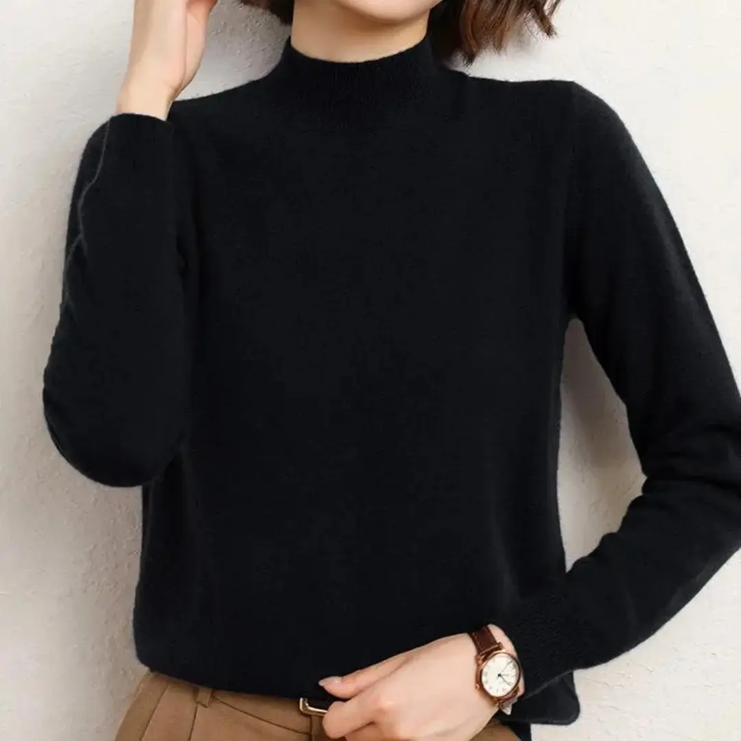 加厚绵羊毛半高领女士秋冬内搭打底毛衣