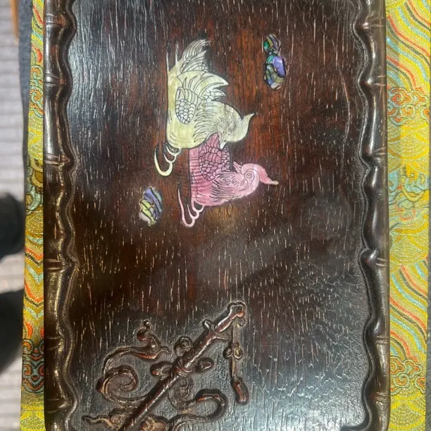 血檀木雕刻小茶盘手工艺品