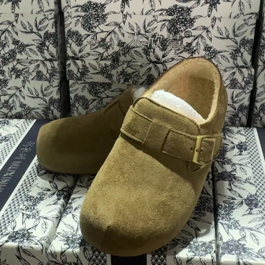 638秋冬新款加绒内增高圆头一字扣保暖百搭女款勃肯鞋