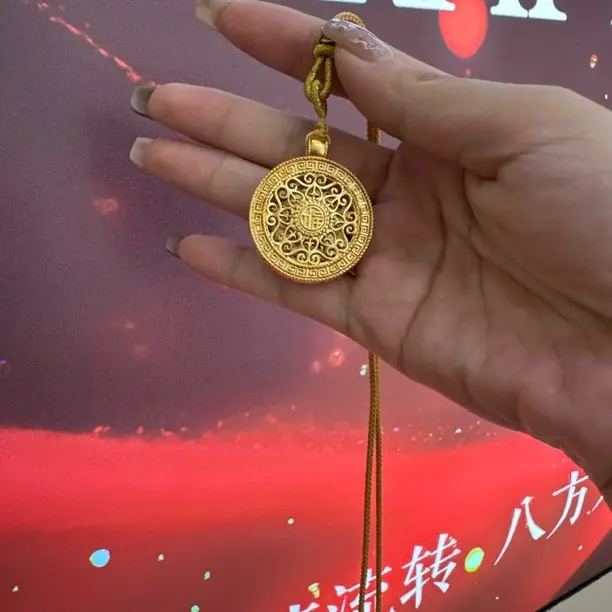 吊坠足银锆石 金➕银 八宝罗盘镶嵌镂空梵音罗盘编绳毛衣链