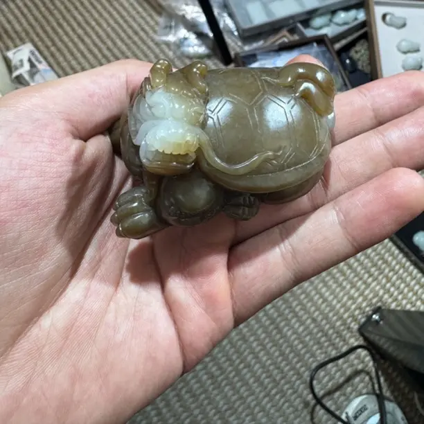 和田玉糖料龙龟手把件
