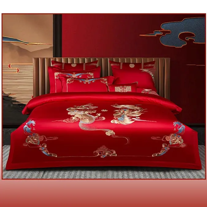 南方生活中式婚庆贡缎四件套防菌套件床上用品婚礼精选