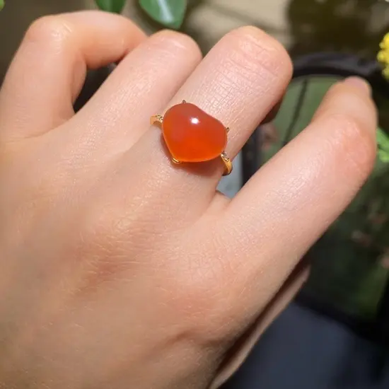 【橦芯珠宝】S925银镶嵌天然保山南红爱心女款戒指