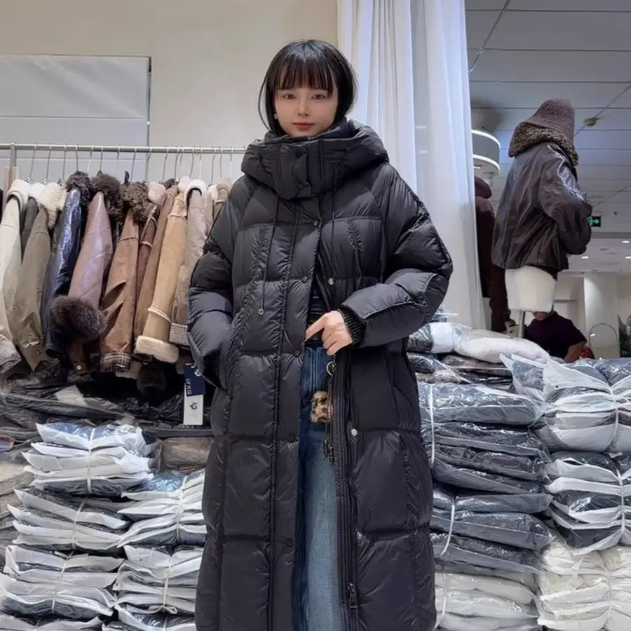 〔艾木〕棉服时尚中长款纯色保暖零压泡芙黑色长款女常规款