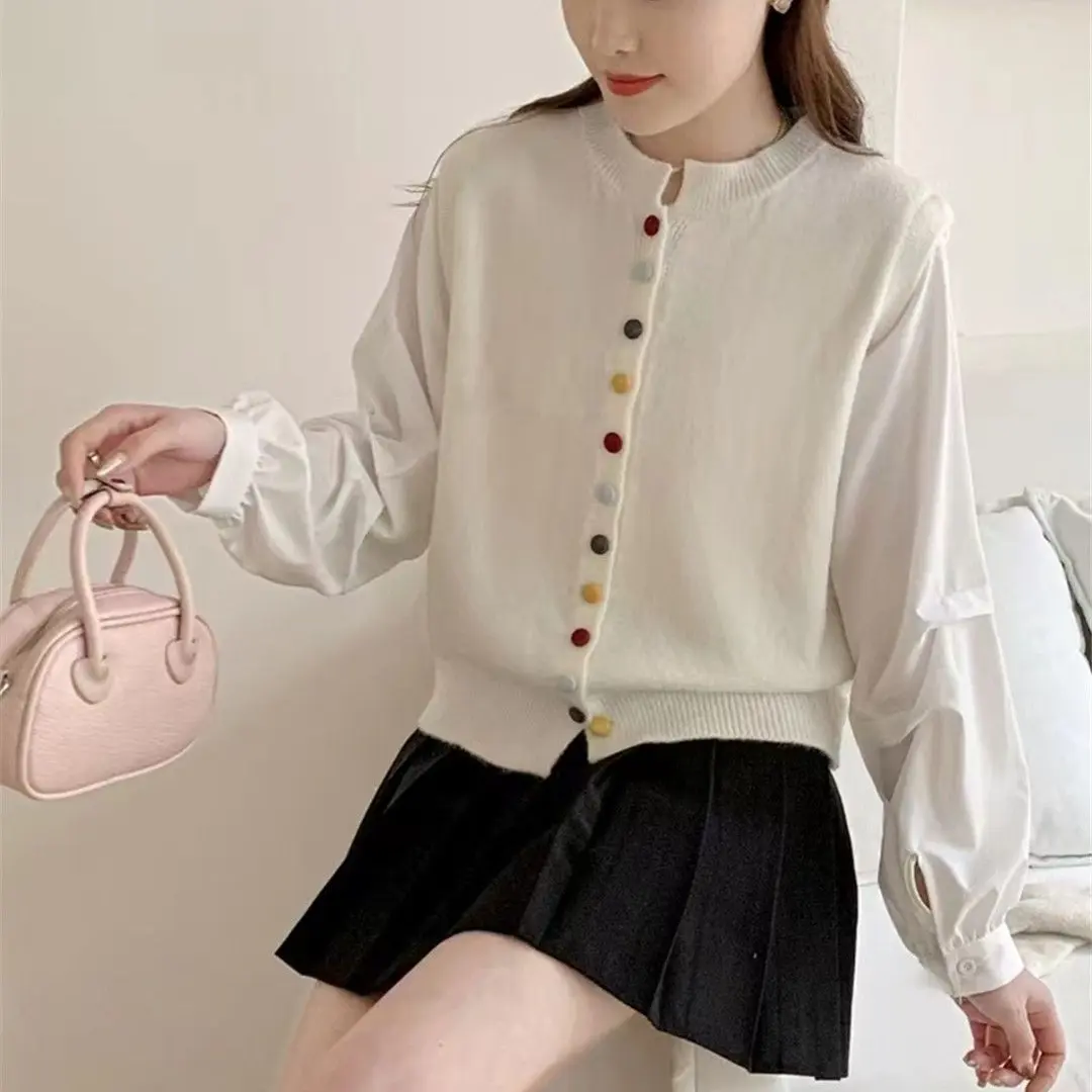 彩色扣针织开衫马甲女春秋新款圆领设计感时尚百搭染色瑕疵马甲
