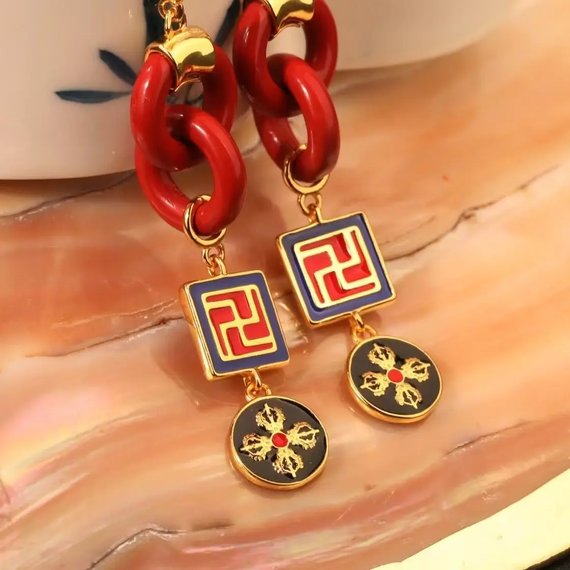 合金耳饰 灵丹【梵音】925纯银 朱莎耳坠 珐琅工艺