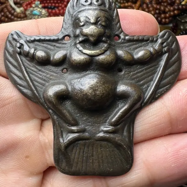 藏传文玩精品大鹏鸟挂件仿古藏族复古浮雕做旧包浆古玩招财尺寸
