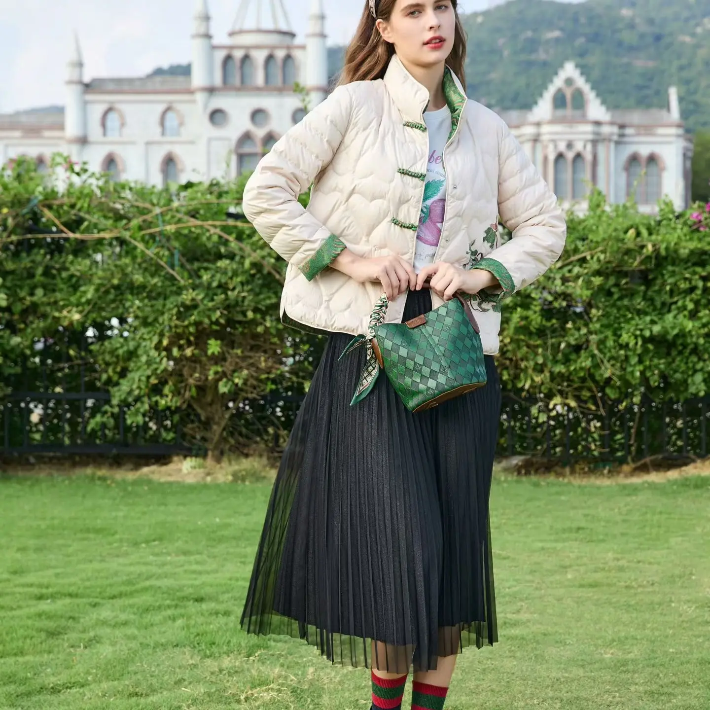 秋冬爆款立领时尚百搭气质国风拼接棉服外套