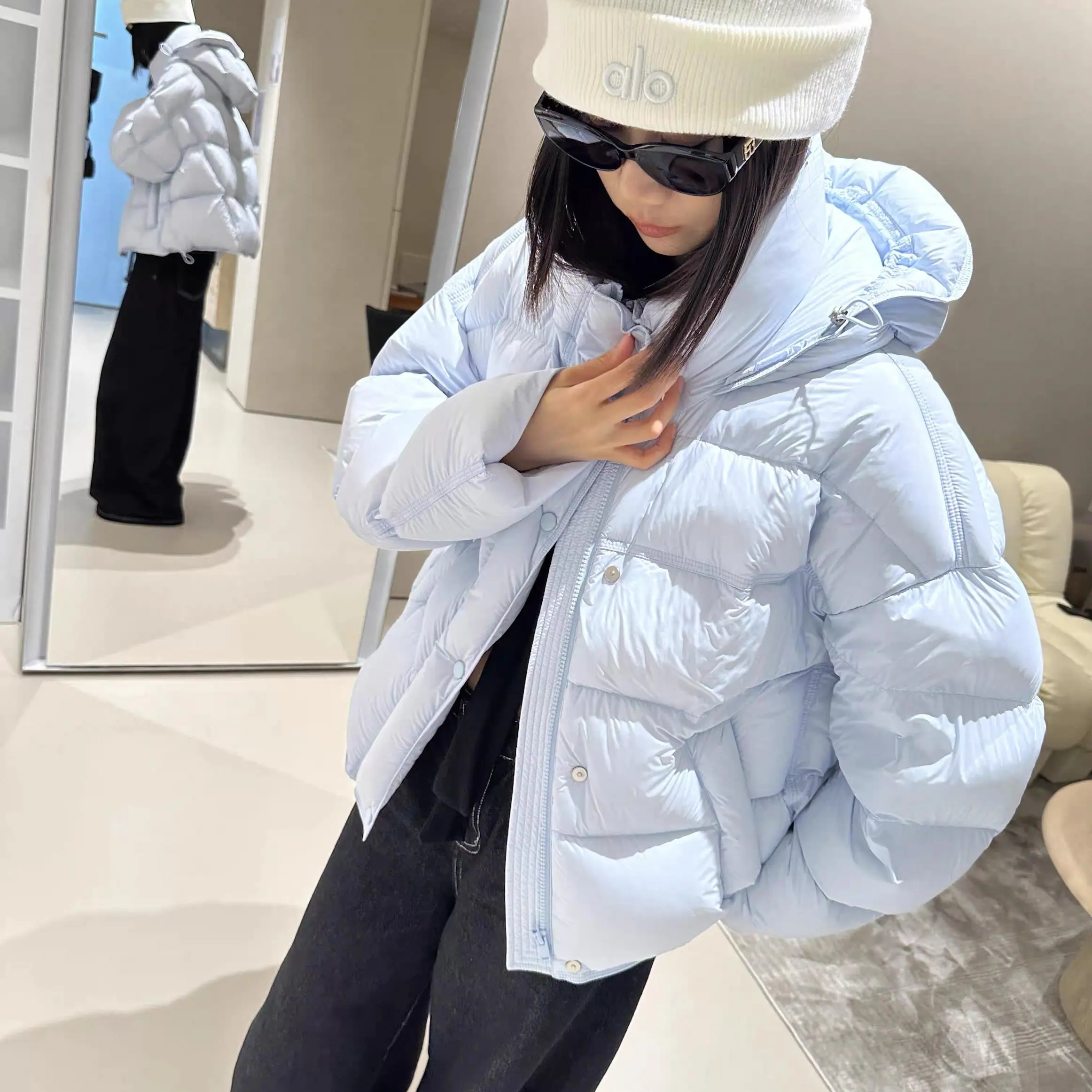 新款新国标花边帽羽绒服