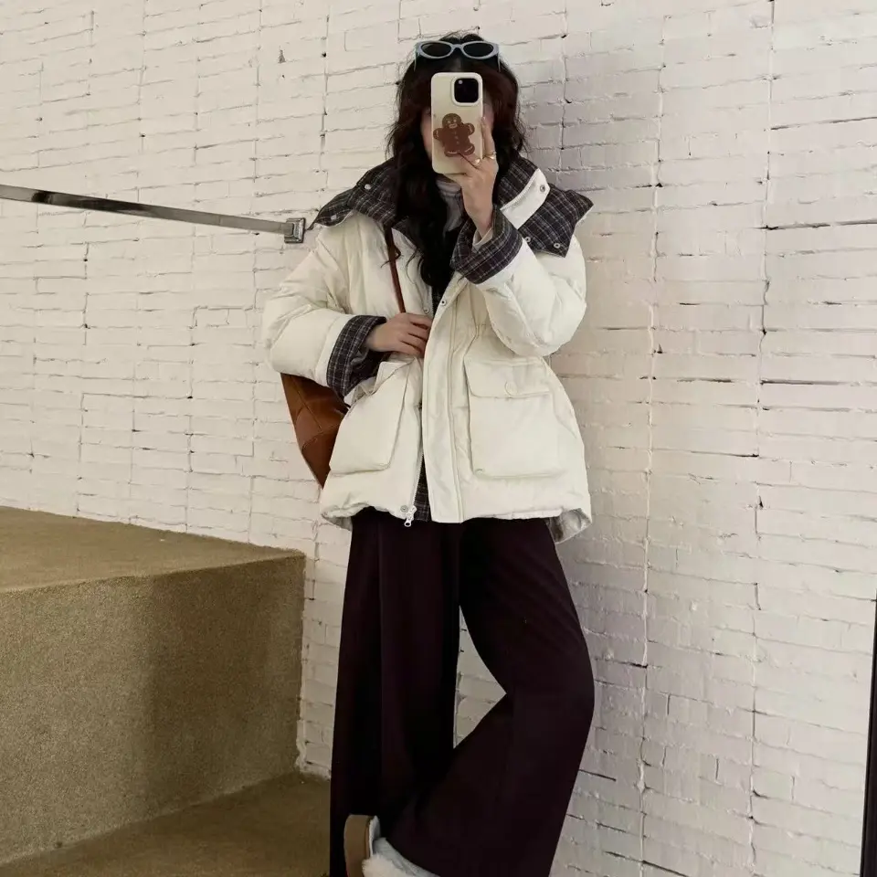 2025新款冬百搭中长款宽松型连帽厚款羽绒服（90白鸭绒）