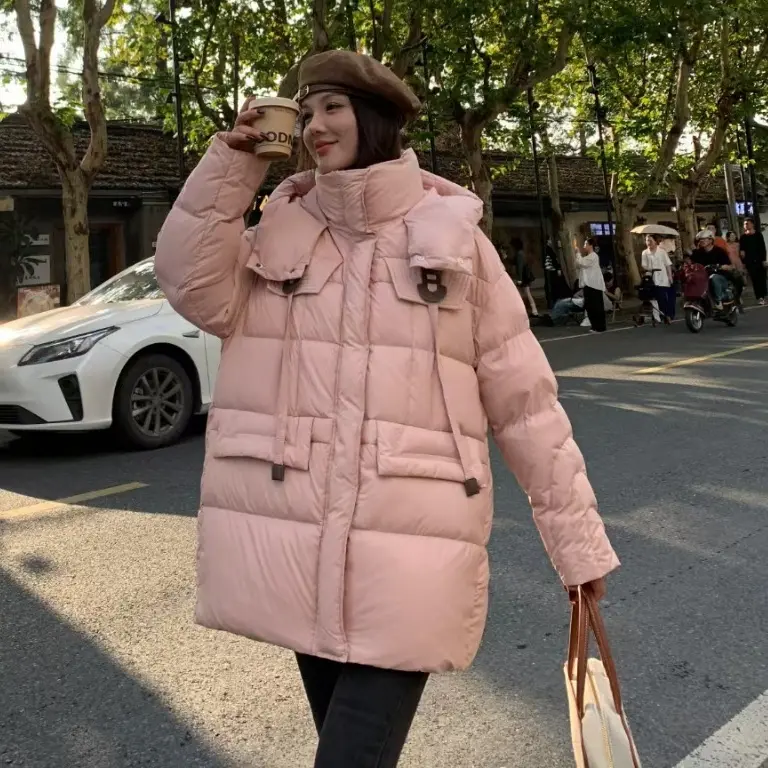 XHS原创中长款连帽抽绳羽绒女加厚白鸭绒外套冬季保暖羽绒服