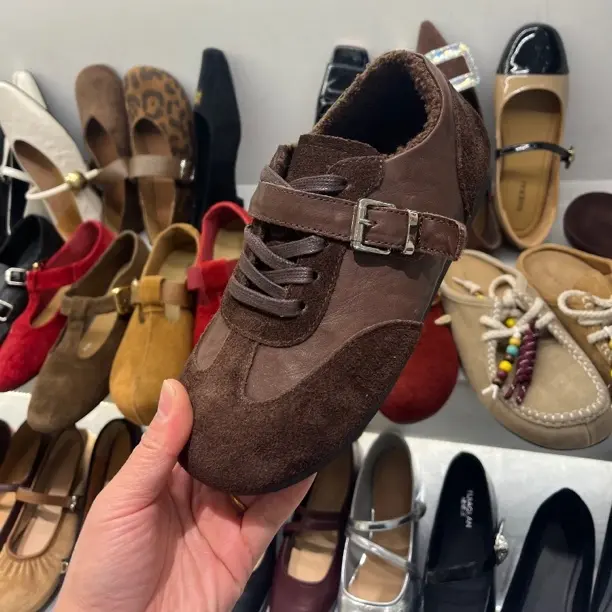 复古豹纹拼接德训鞋女系带阿甘鞋软底透气百搭韩版日系休闲鞋