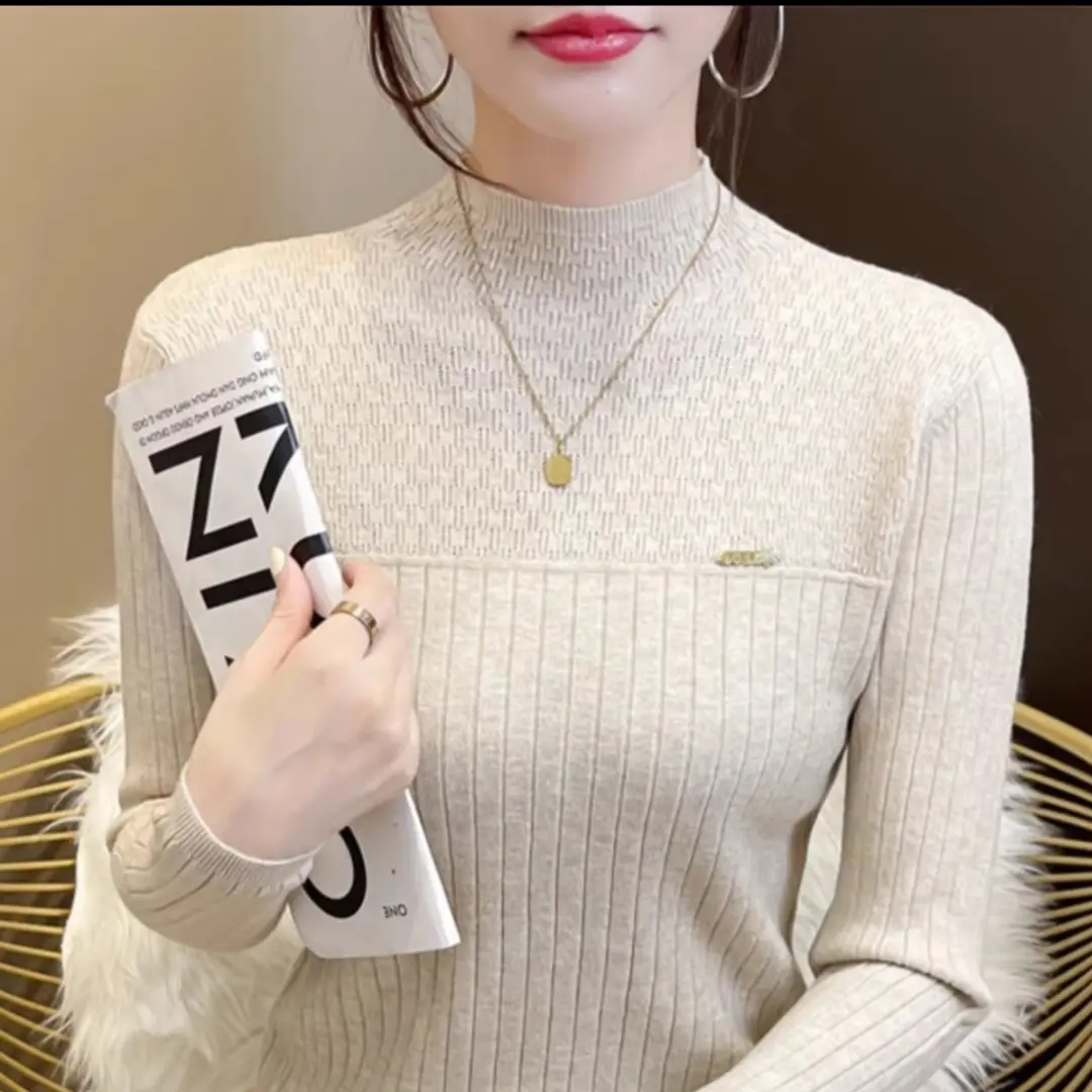 中老一体绒中领毛衫