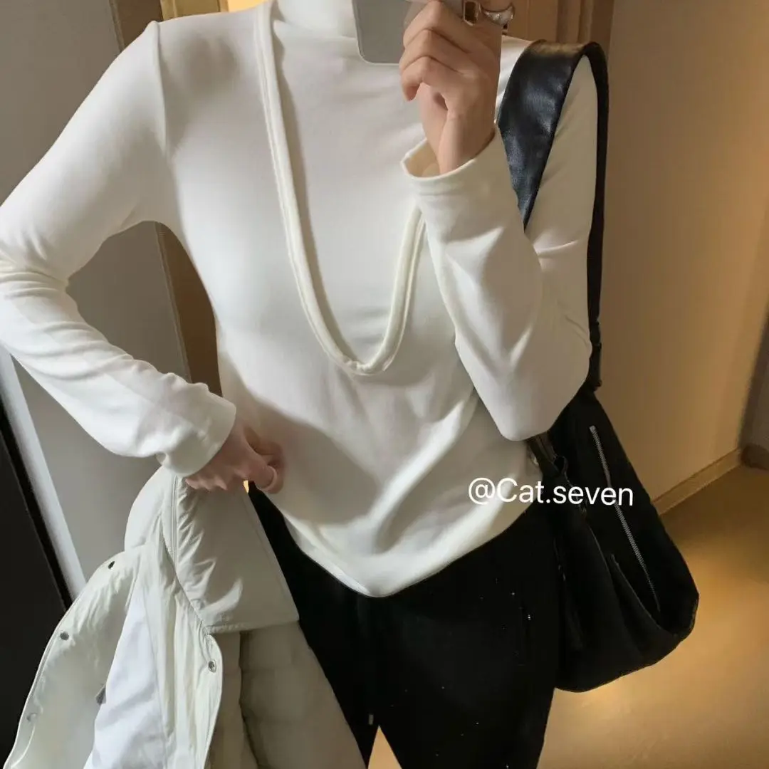 1272#戴戴法式复古高领假两件长袖百搭打底衫