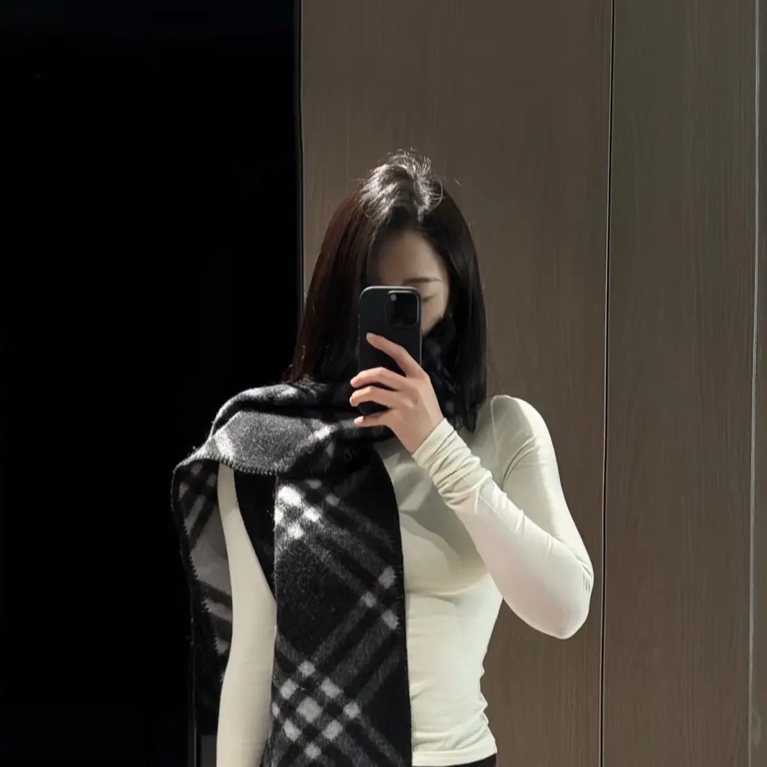 B高级感格纹羊毛围巾女冬季韩版百搭保暖围巾女款爆款2025围脖