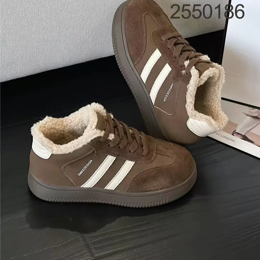 2550186-复古休闲德训鞋女2025加绒高帮保暖厚底鞋