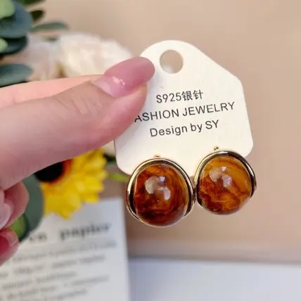 铜合金亚克力耳饰 铜合金美拉德耳饰 金属几何耳钉 个性百搭耳饰