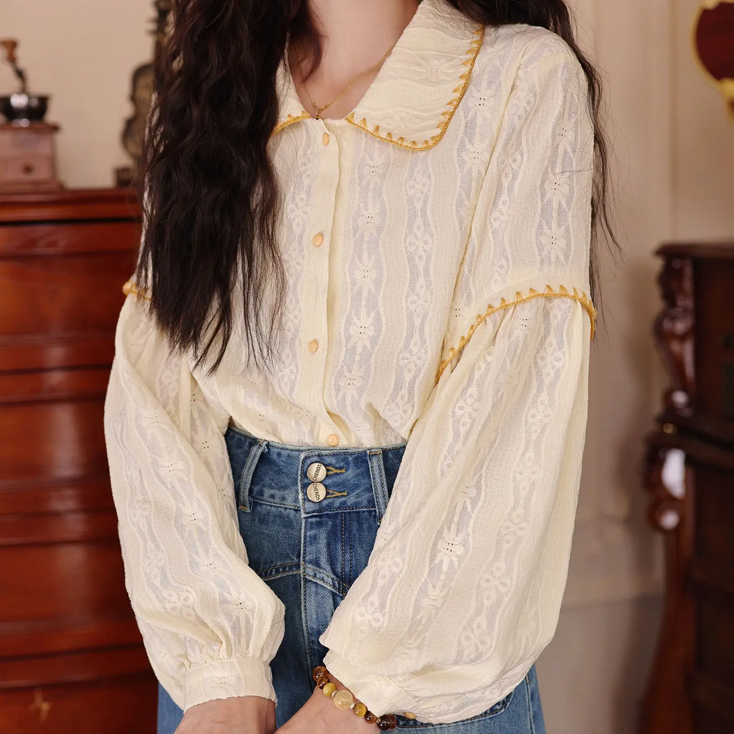 【秋野雏菊】港风复古肌理感长袖衬衣女装2026早春宽松百搭衬衫