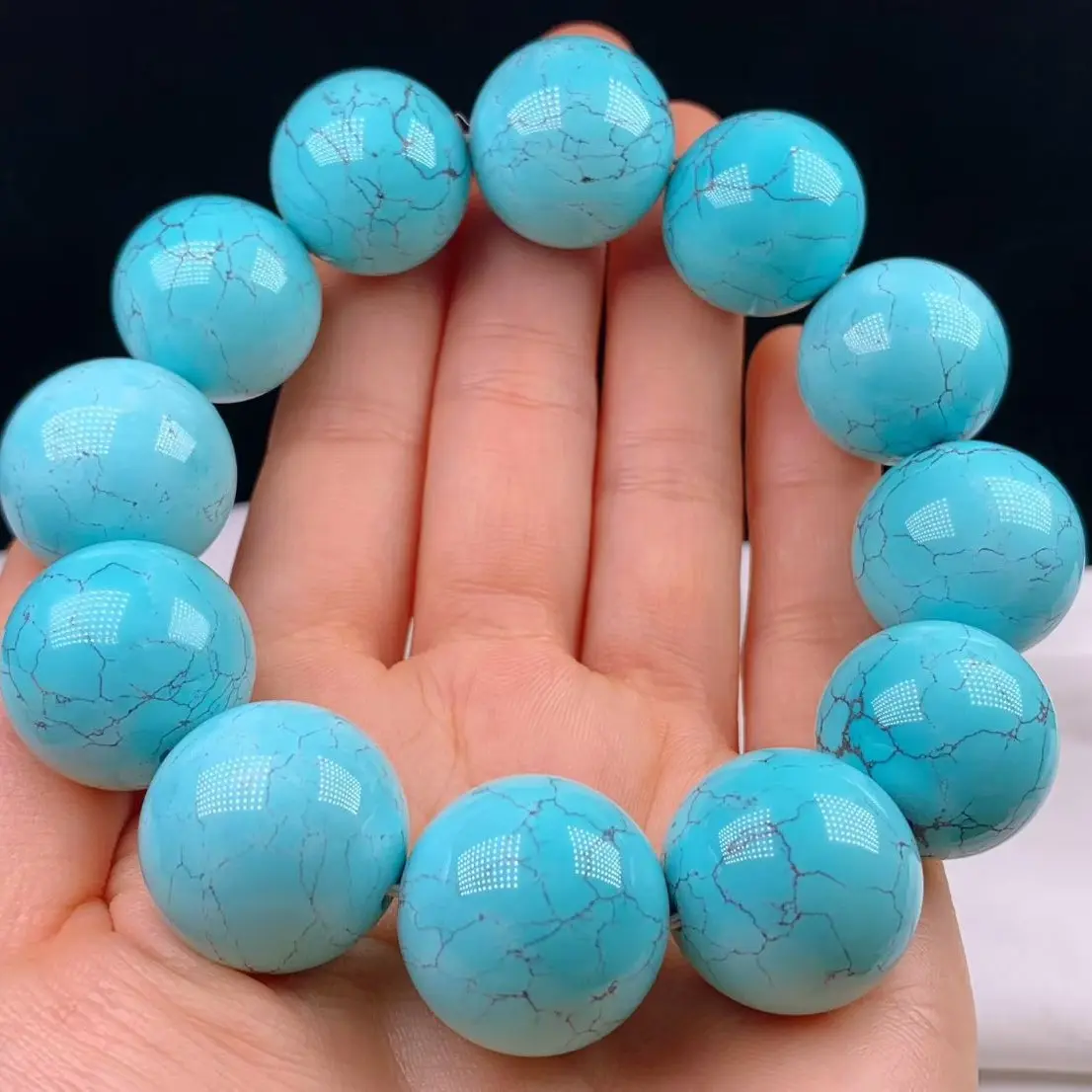原矿高瓷蓝网纹精工手串，直径2.0手串 同料切 顺色