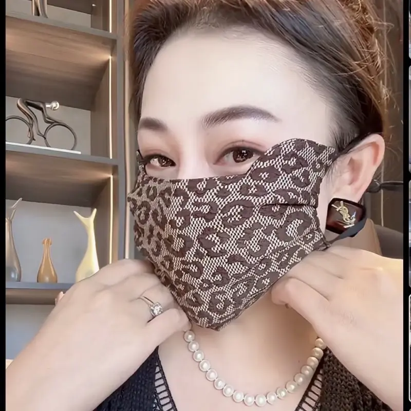 性感豹纹网红同款纯棉口罩护眼角可水洗秋冬季防风保暖美拉德色