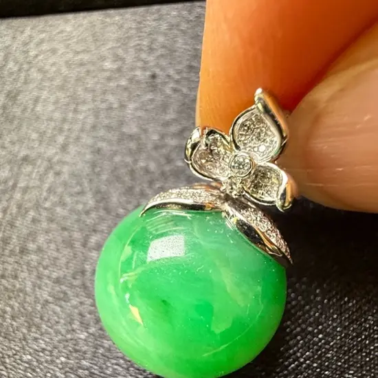 天然缅甸翡翠A货18K金镶嵌圆珠裸石卡15.9mm