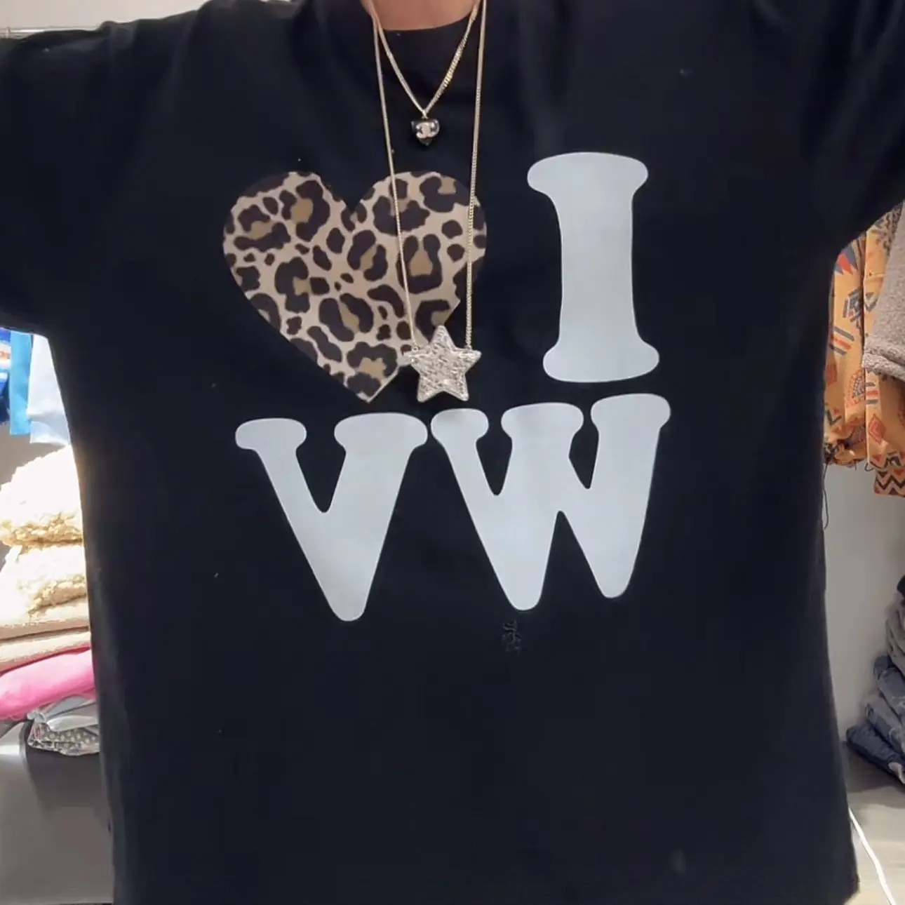 舜 韩代正品字母豹纹心长款卫衣裙