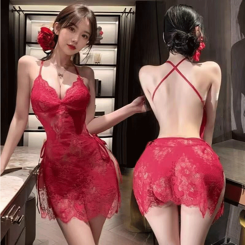 洛姿/欲望美学性感睡裙蕾丝诱惑露背绑带居家轻奢款睡衣睡裙A20