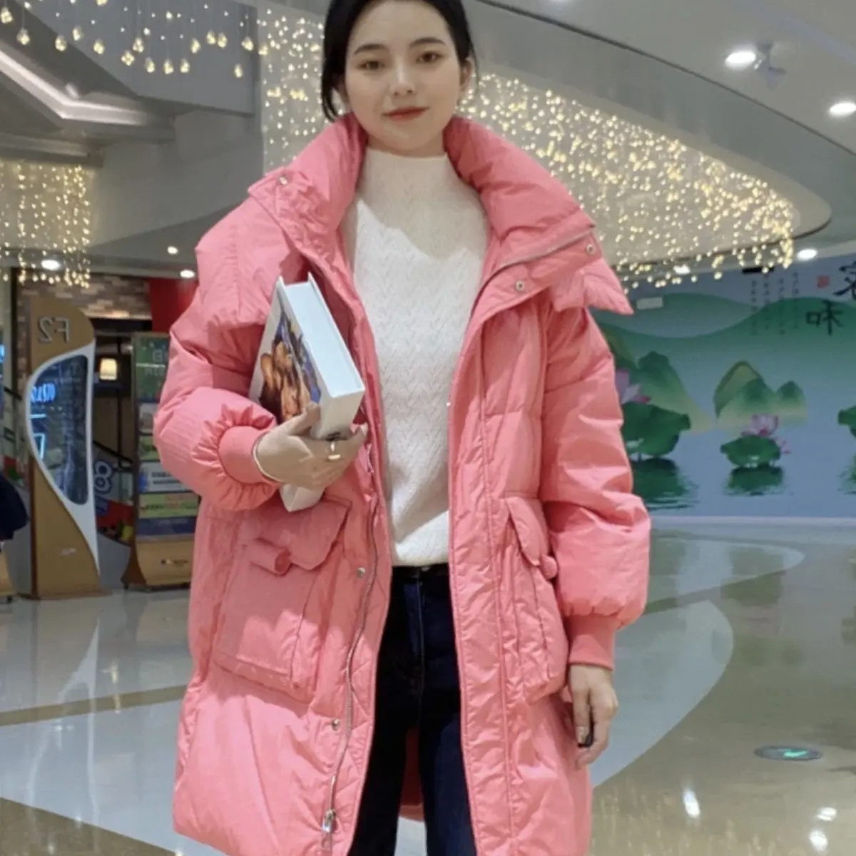 中长款女冬季保暖连帽宽松韩版时尚百搭加厚白鸭绒羽绒