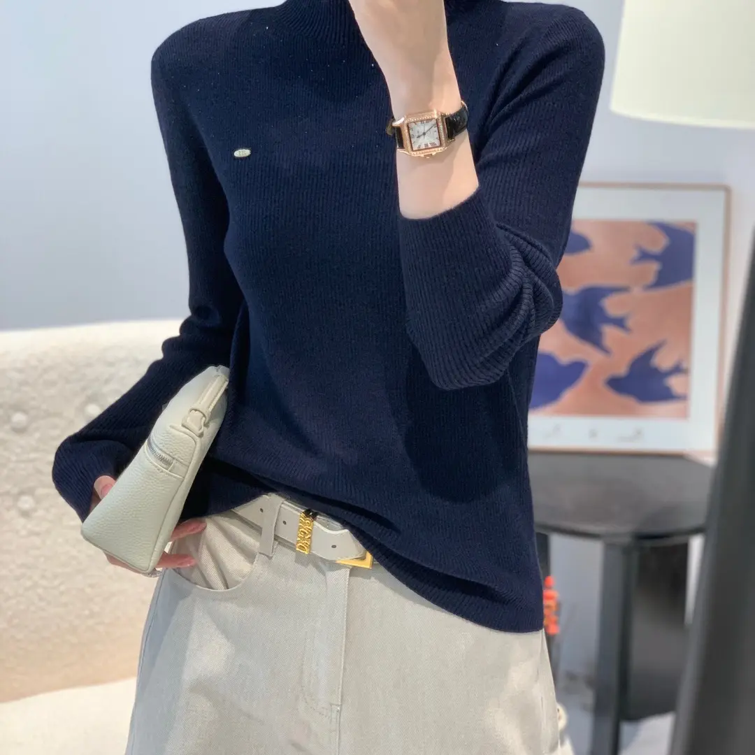 韩系宽松秋冬半高领针织打底衫女款时尚百搭
