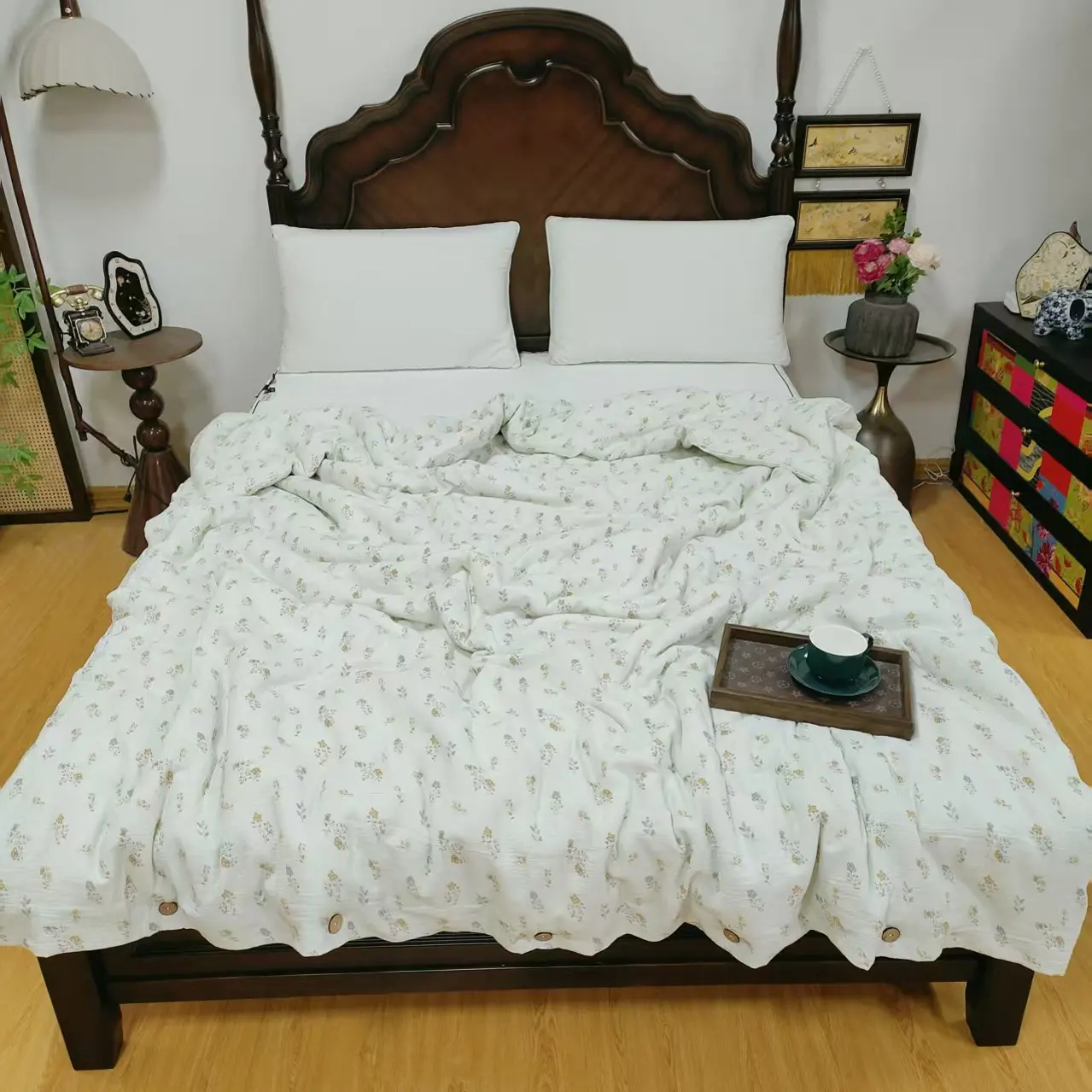 纯棉皱皱纱椰子纽扣款双人被套200*230微瑕～F613