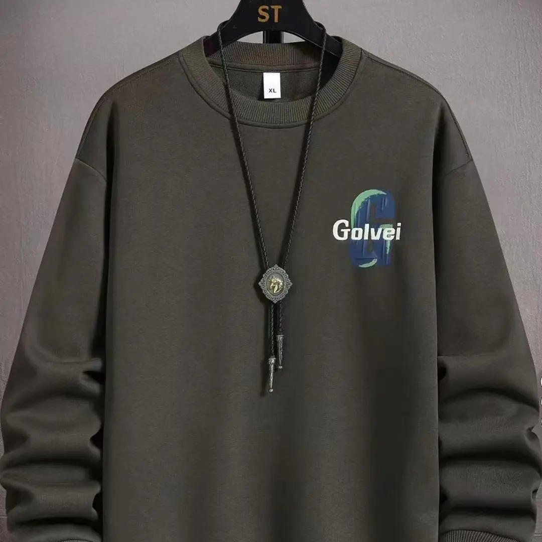 潮牌字母印花圆领卫衣男春秋宽松休闲简约百搭套头打底上衣