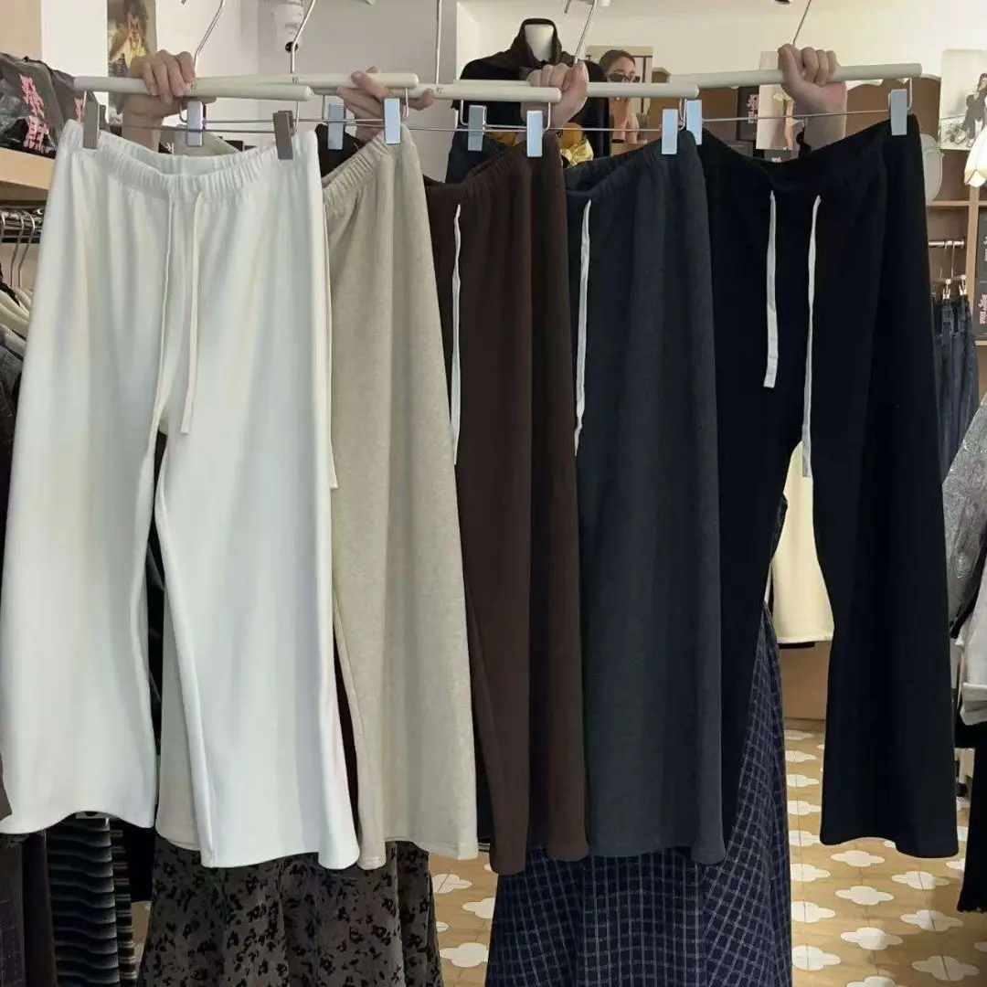 2458加绒加厚松紧高腰抽绳垂感显瘦休闲阔腿糯米裤秋冬季