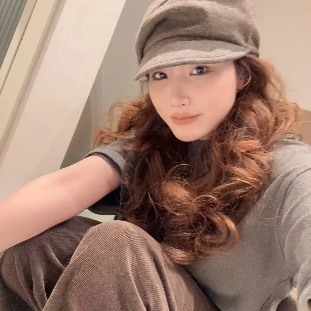 日系褶皱山本风混纺马术帽女秋冬文艺平顶鸭舌百搭报童帽