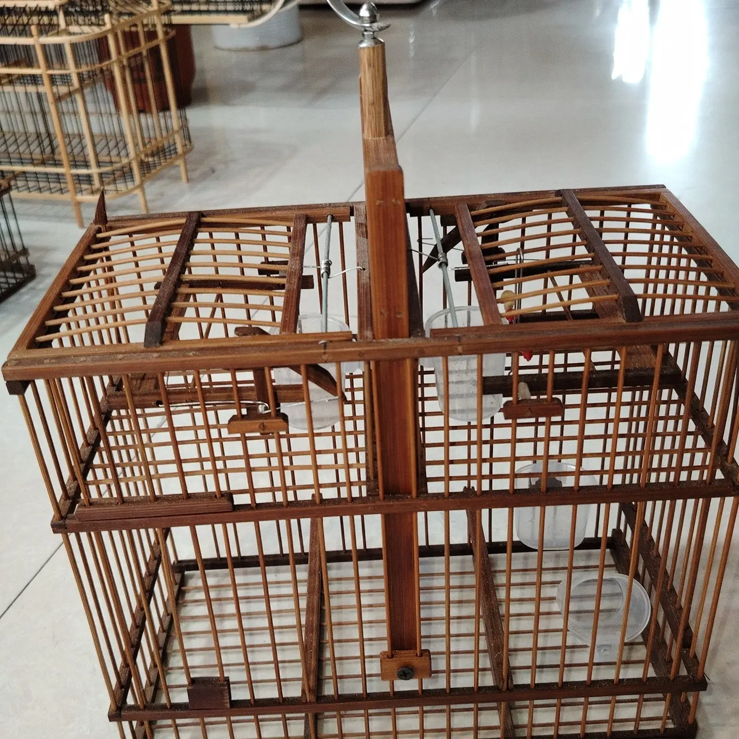 紫色全竹子防风机关笼长28宽15高23.5带钩碗杠伸缩梁