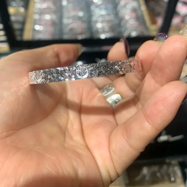足银手镯 9999碎冰冰可调节手镯