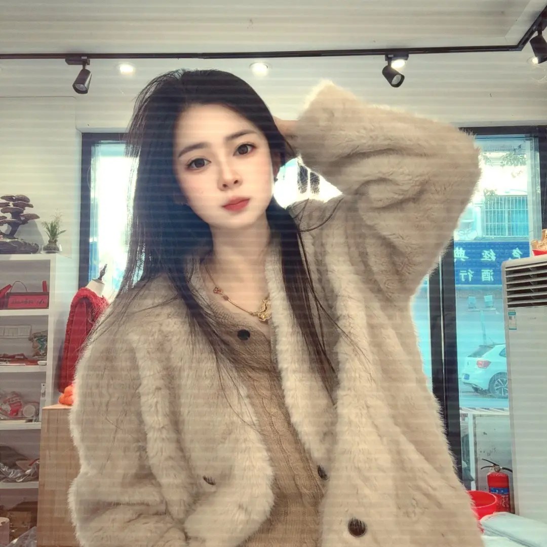 6730#戴戴时尚宽松保暖毛毛外套