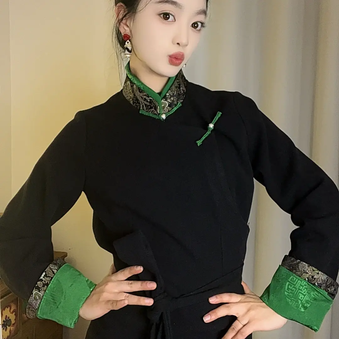 冬季毛呢博拉裙保暖大气藏式中国风长裙西藏服