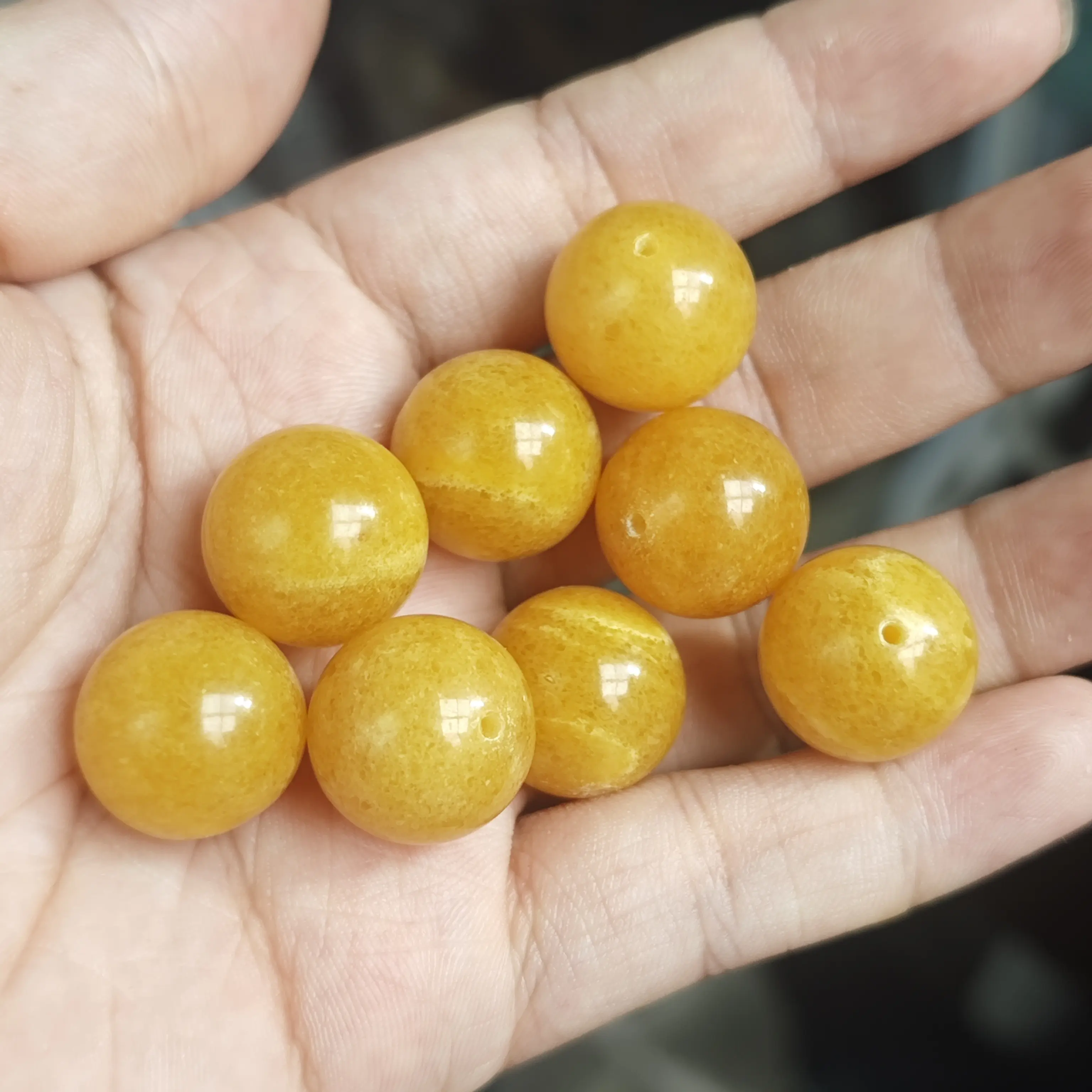 15mm俄料鸡油黄飘花蜜蜡单珠多样性发其一