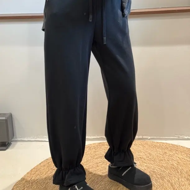 遇见韩系秋冬磨毛花苞女木耳边垂感宽松显瘦卫裤