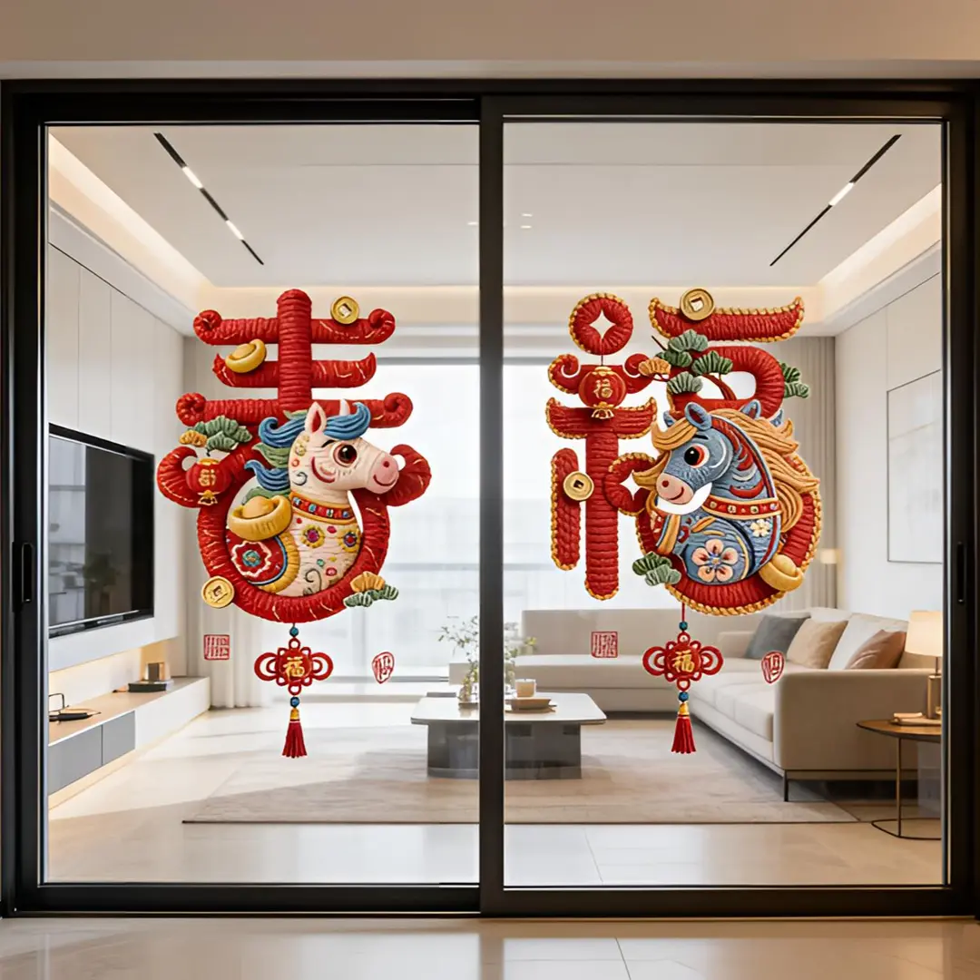 【到手2张】春福2026新年春节玻璃贴窗花静电贴福字家用装饰