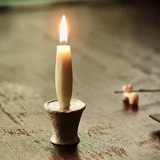 吴一延手作陶泥金银彩烛台纯手工陶瓷古式插扦式烛台老式陶艺