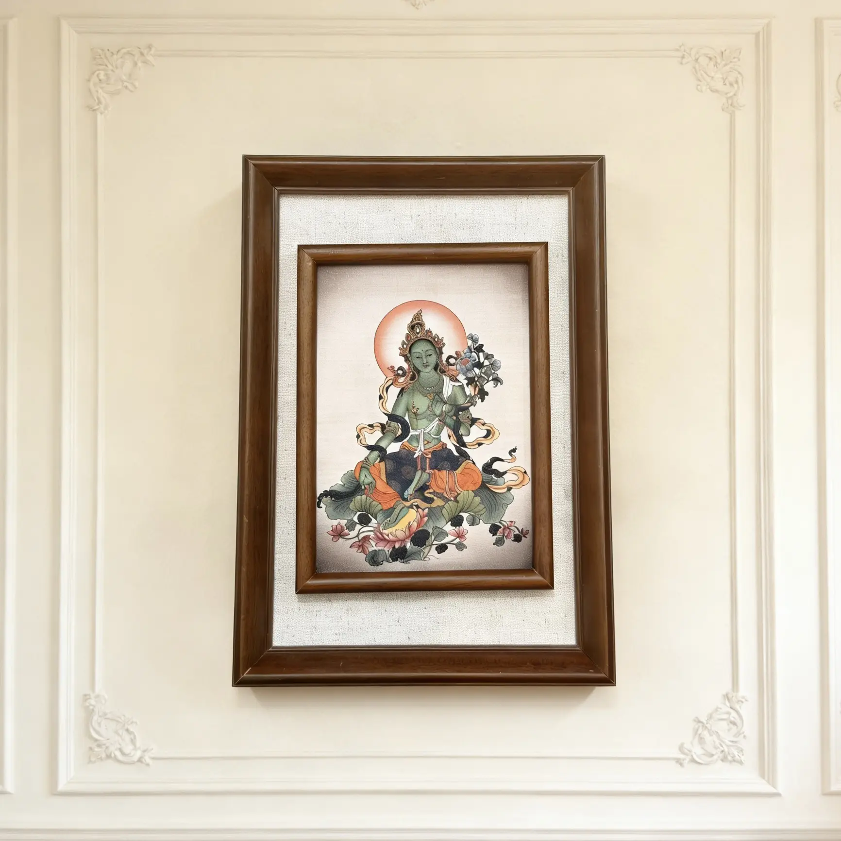 【绿度母】唐卡摆台桌面相框书房装饰摆件