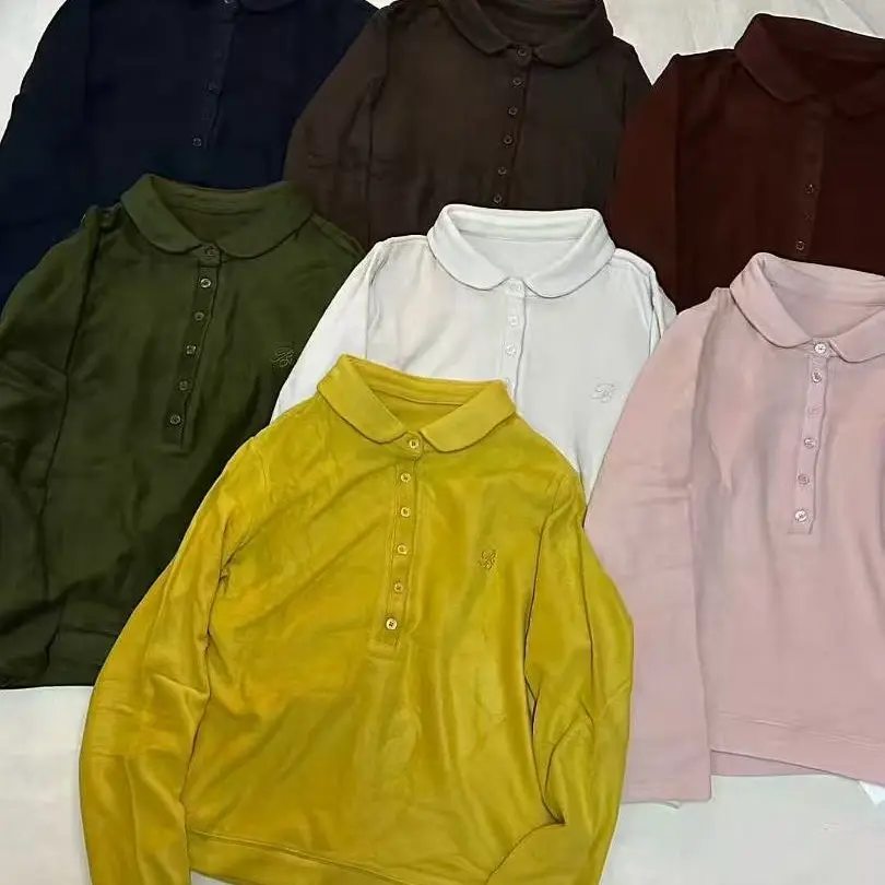 【小七分享】德绒翻领前扣子半开领打底衫6180