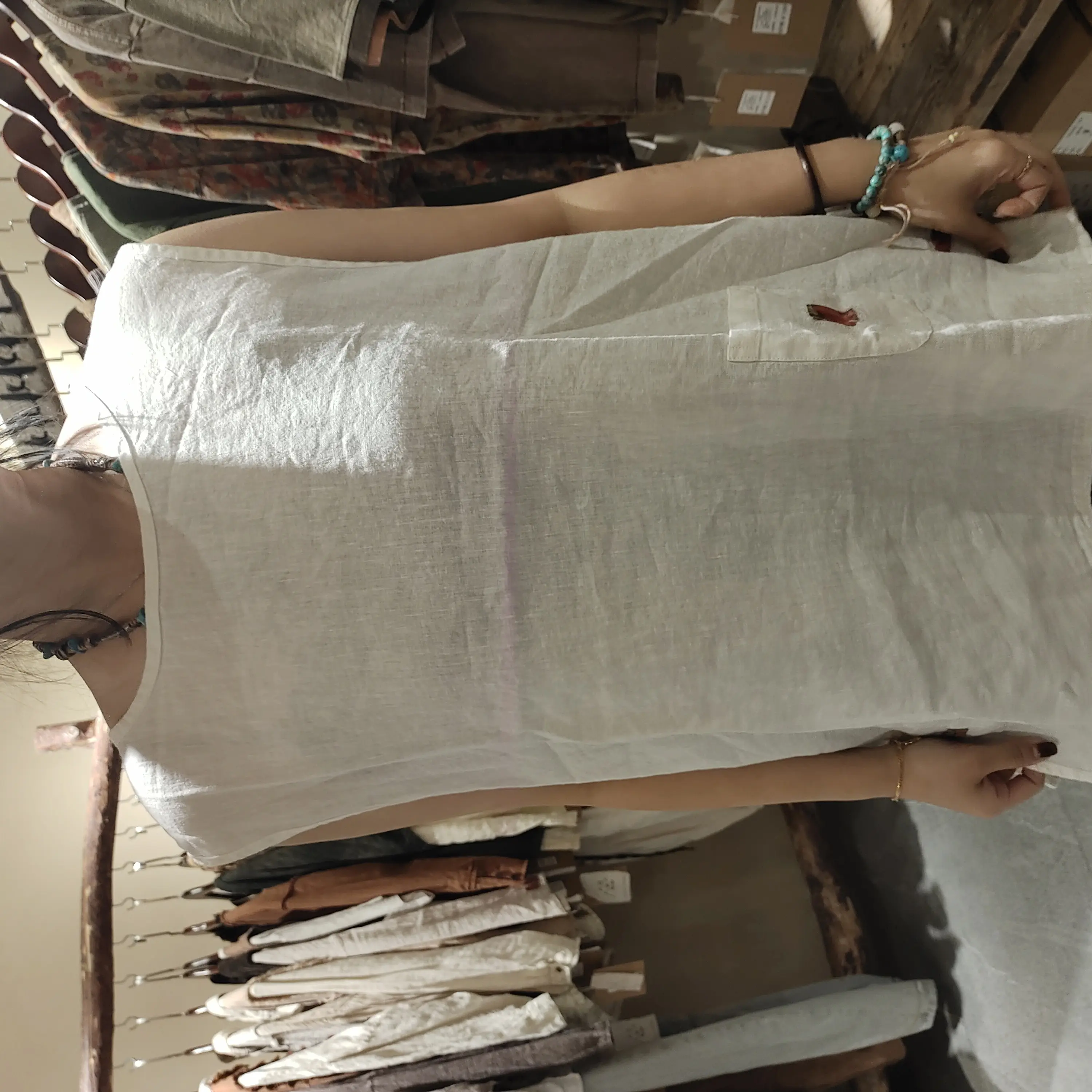 优雅拼接亚麻可外穿复古百搭吊带背心