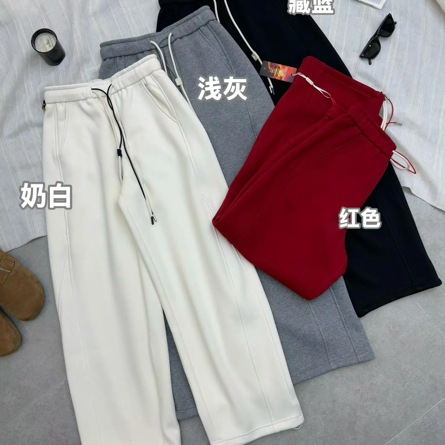 高腰加绒显瘦弯刀裤宽松百搭休闲女裤冬季