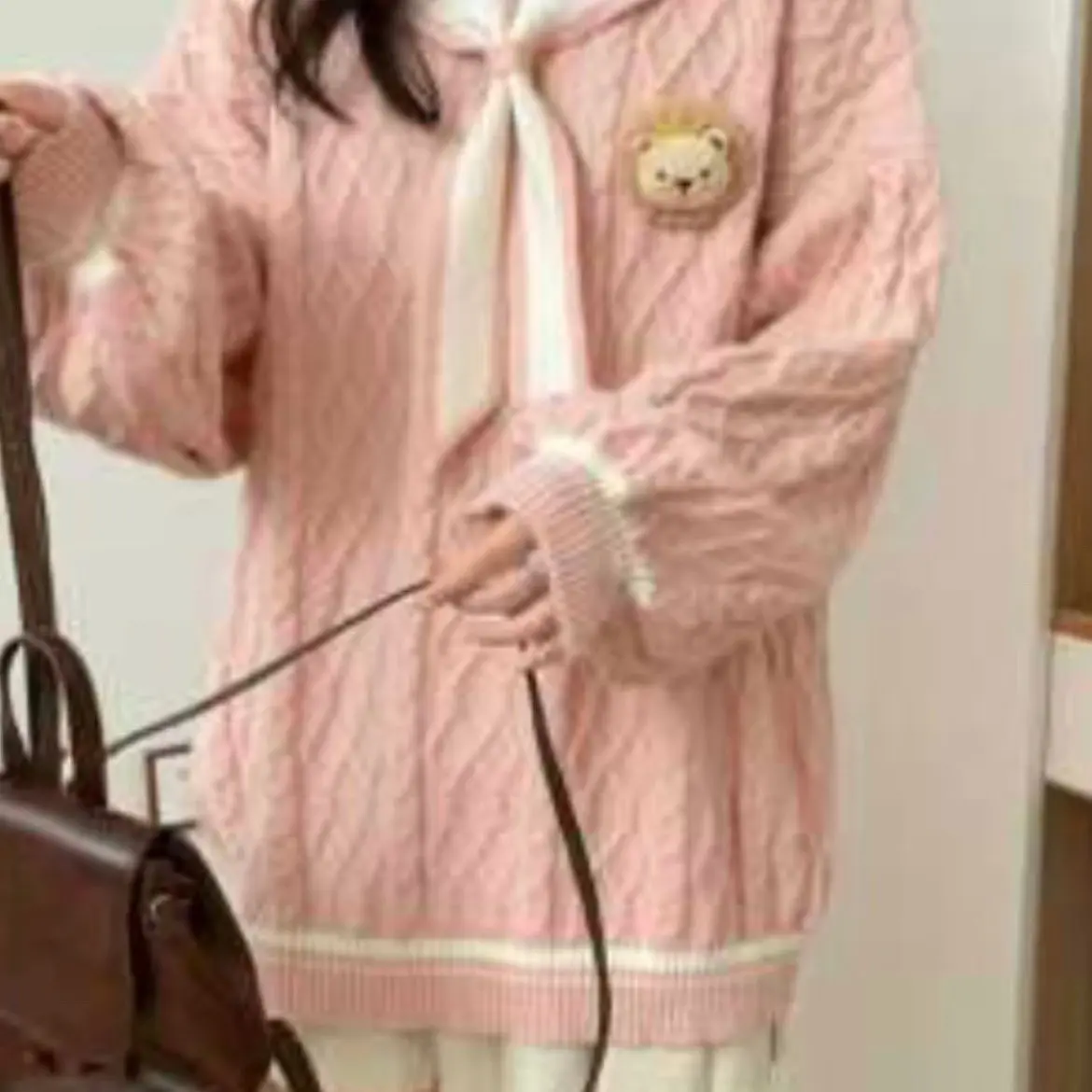 甜美厚款海军领秋季长袖毛针织衫学院风宽松小香风