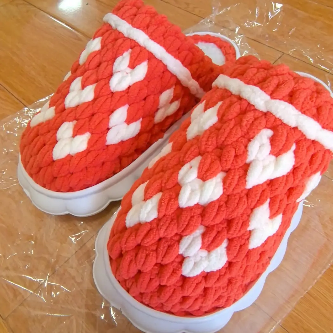 爱心云朵底手工编织拖鞋材料包冰条线加绒防滑家居拖鞋diy勾织