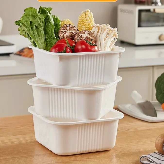 厨房错位叠放沥水篮配菜篮J203